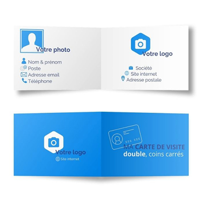 Cartes de visite doubles, paysage, coins carrés, recto verso